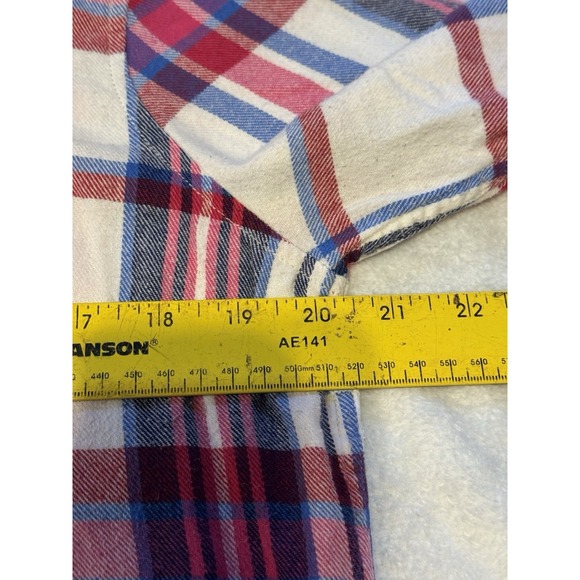 Woolrich‎ Women L Flannel Shirt Red Blue White Plaid Cotton Long Sleeve HLT0669S - Picture 8 of 9